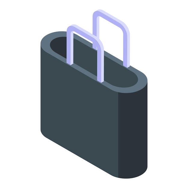 Ilustración isométrica de la bolsa de compras de color gris oscuro de pie