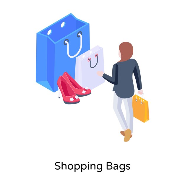 Una ilustración isométrica de bolsas de la compra descarga premium.