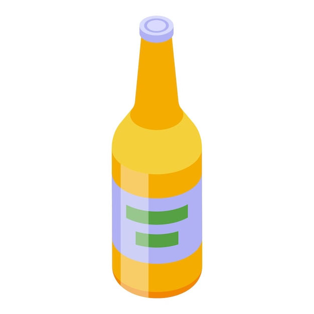 Ilustración isométrica de una botella de cerveza amarilla cerrada