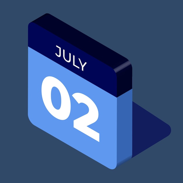 Ilustración isométrica del calendario del mes de julio