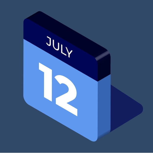 Ilustración isométrica del calendario del mes de julio