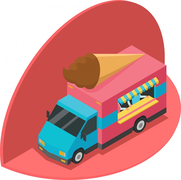 Vector ilustración isométrica de camión de helados