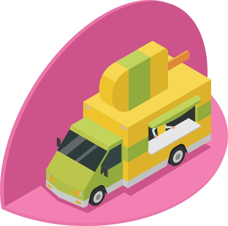 Vector ilustración isométrica de camión de helados