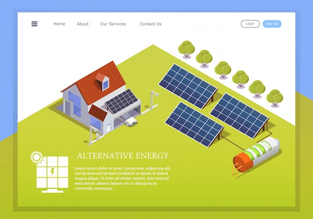 Vector ilustración isométrica de una casa inteligente alimentada por energía solar