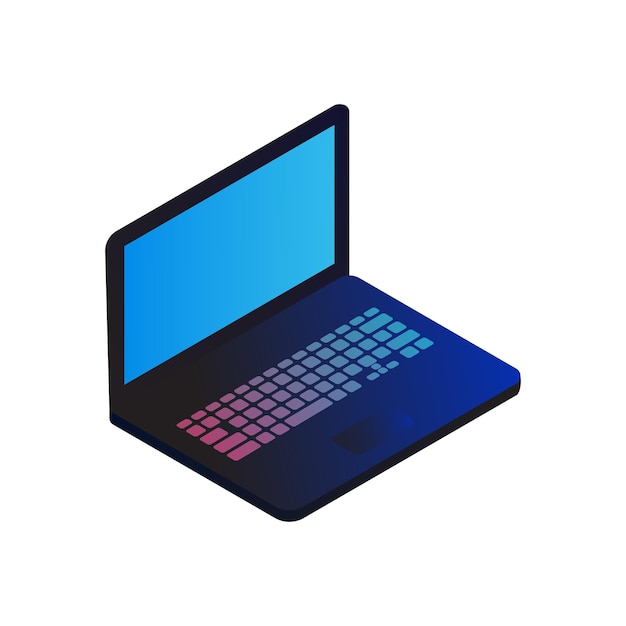 Ilustración isométrica de una computadora portátil aislada sobre un fondo blanco