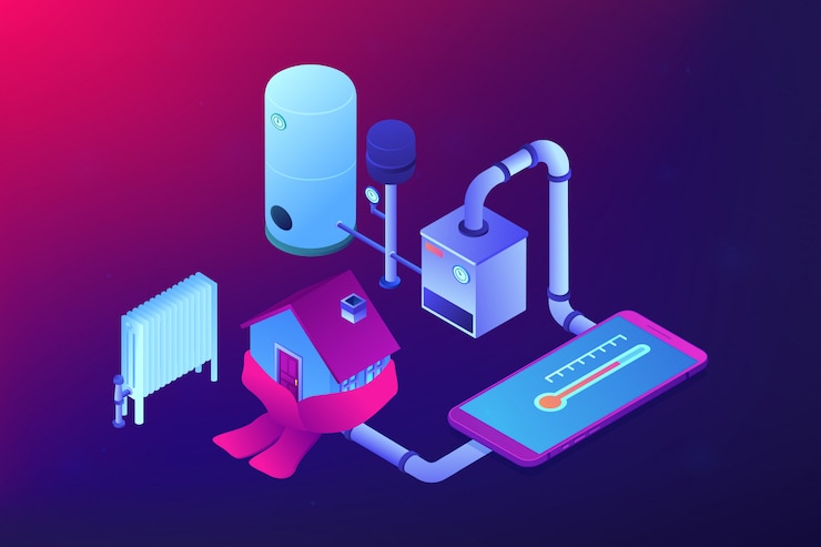 Vector ilustración isométrica del concepto de sistema de calefacción.