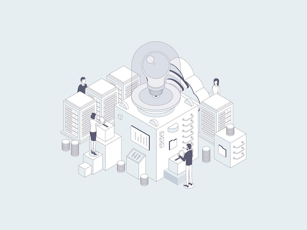 Ilustración isométrica de crowdfunding Lineal Gray. Adecuado para aplicaciones móviles, sitios web, banners, diagramas, infografías y otros activos gráficos.