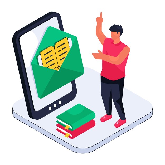 Una ilustración isométrica del diseño del correo educativo