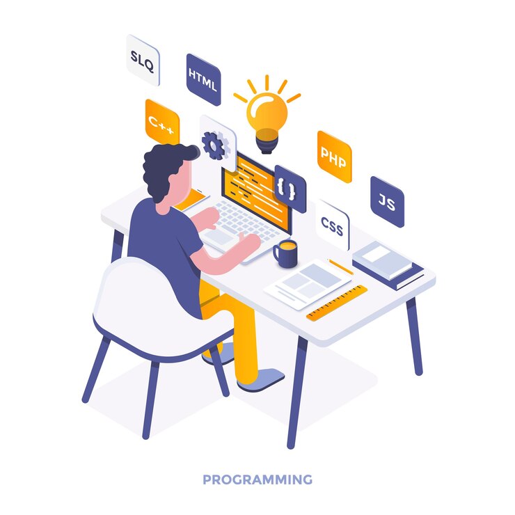 Vector ilustración isométrica de diseño plano moderno de programación. se puede utilizar para sitios web y sitios web móviles o páginas de destino. fácil de editar y personalizar. ilustración vectorial