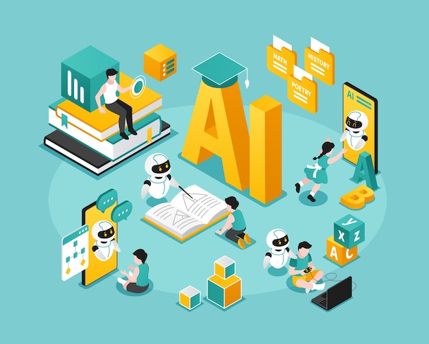 Ilustración isométrica de la educación y la tecnología