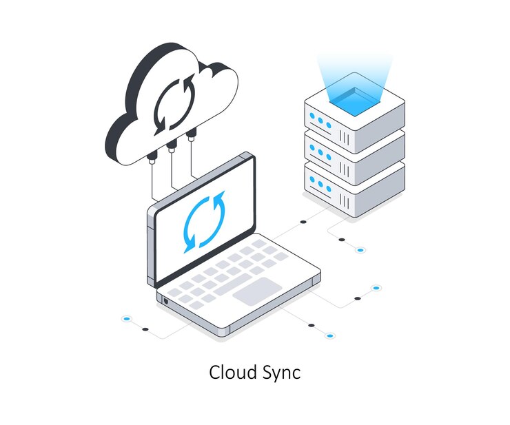 Vector ilustración isométrica de las existencias de cloud sync eps ilustración de las poblaciones de archivos
