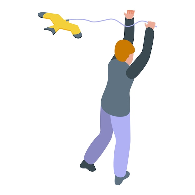 Ilustración isométrica de un hombre lanzando un dron con control remoto