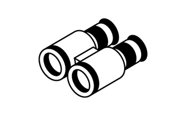Ilustración isométrica del icono de dibujo de líneas simples de los binoculares