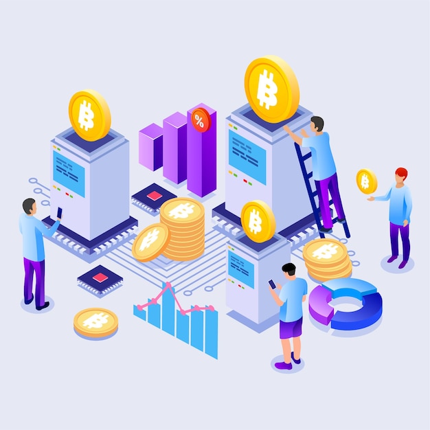 Ilustración isométrica de intercambio de criptomonedas