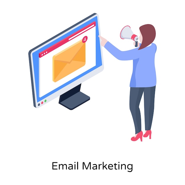 Ilustración isométrica de marketing por correo electrónico con instalación premium descargable