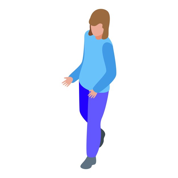 Ilustración isométrica de una mujer joven caminando