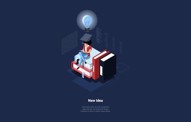 Ilustración isométrica del nuevo diseño de concepto de idea