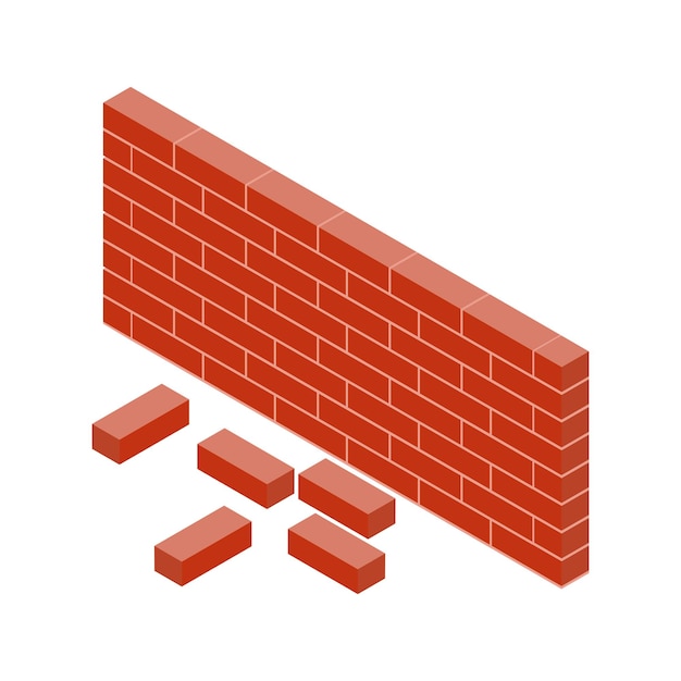 Ilustración isométrica de una pared de ladrillo rojo
