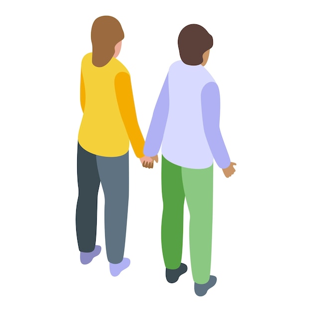 Ilustración isométrica de una pareja caminando de la mano