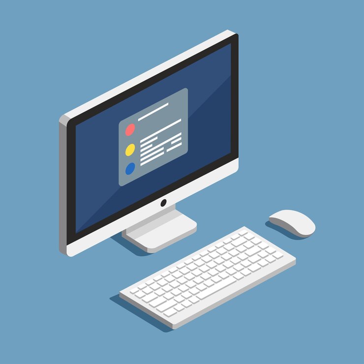 Ilustración isométrica de PC de escritorio Gráfico vectorial Dispositivo electrónico Ordenador personal de escritorio