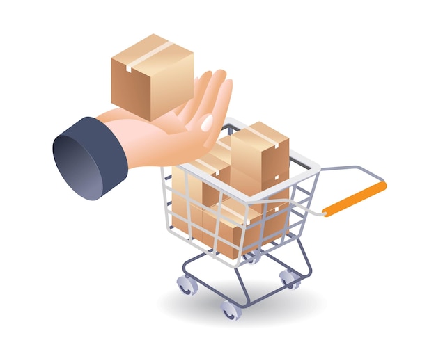 Ilustración isométrica plana en 3D de la infografía del carrito de compras