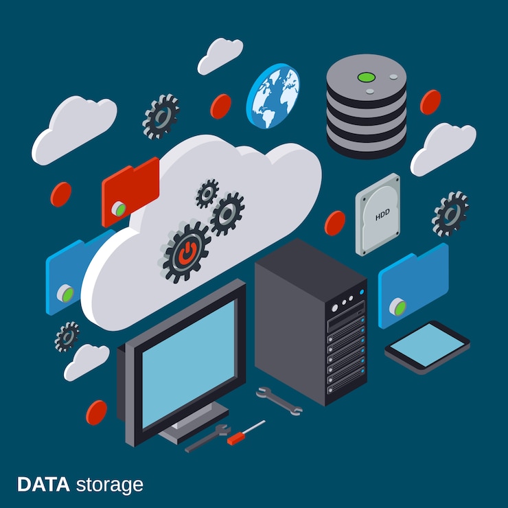 Vector ilustración isométrica plana de computación en la nube