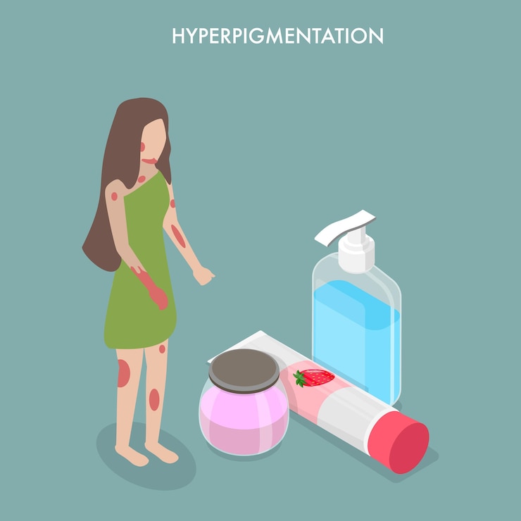 Vector ilustración isométrica plana vectorial 3d de la hiperpigmentación