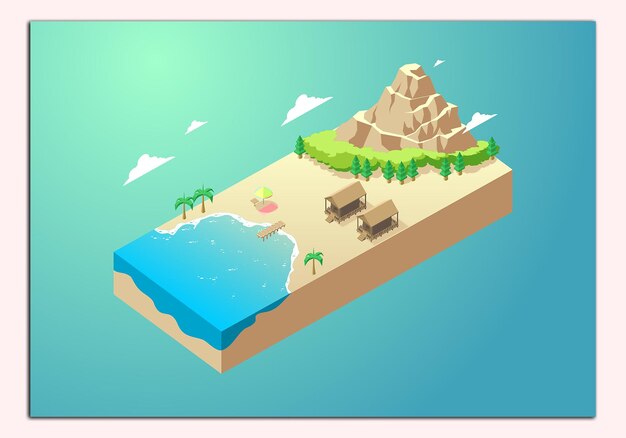 Vector una ilustración isométrica de la playa desde el lado