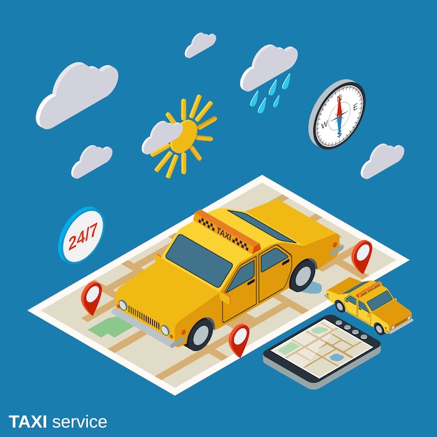 Ilustración isométrica del servicio de taxi