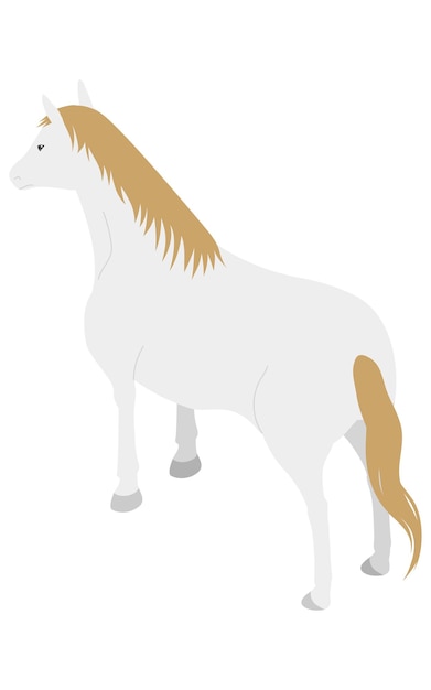 Ilustración isométrica simple de un caballo de pelo blanco de pie con la espalda en diagonal