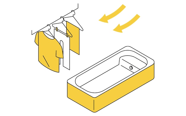 Vector ilustración isométrica simple de la remodelación del baño en el hogar con secador de calefacción del baño