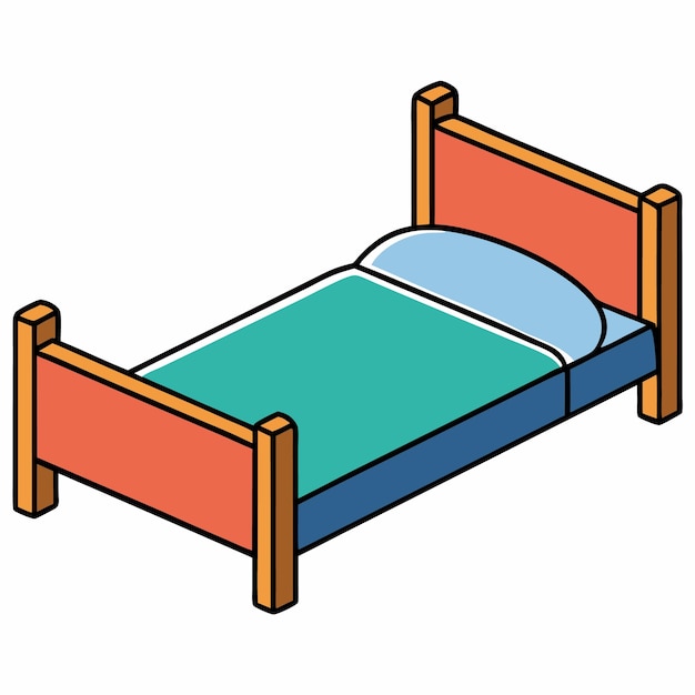 Ilustración isométrica de una sola cama