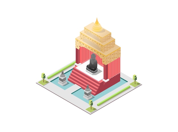 Ilustración isométrica de un templo de adoración budista