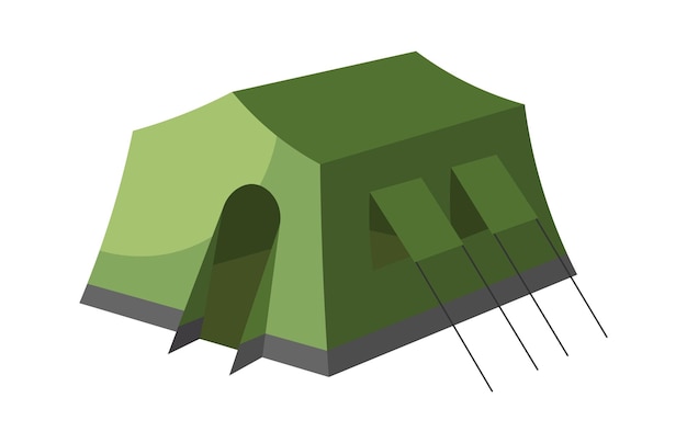 Ilustración isométrica de tienda de campaña verde