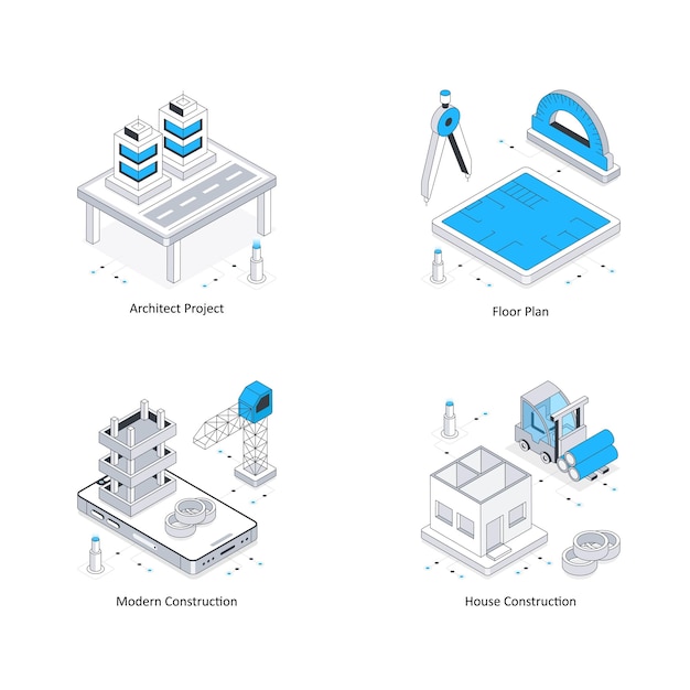 Ilustración isométrica del vector de construcción Eps 10 Conjunto de archivos 4