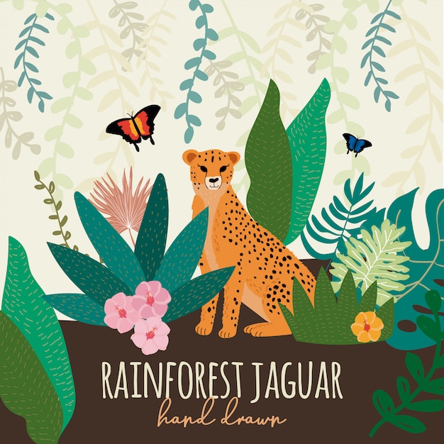 Vector ilustración de jaguar selva tropical