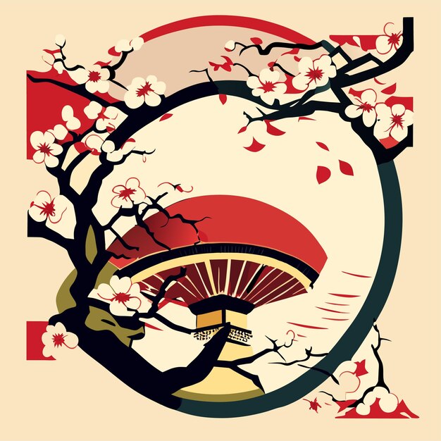 Vector ilustración japonesa dibujada a mano de las flores del cerezo