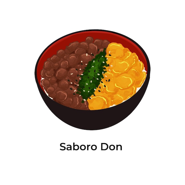 Ilustración japonesa de sushi y ramen en un estilo colorido y detallado
