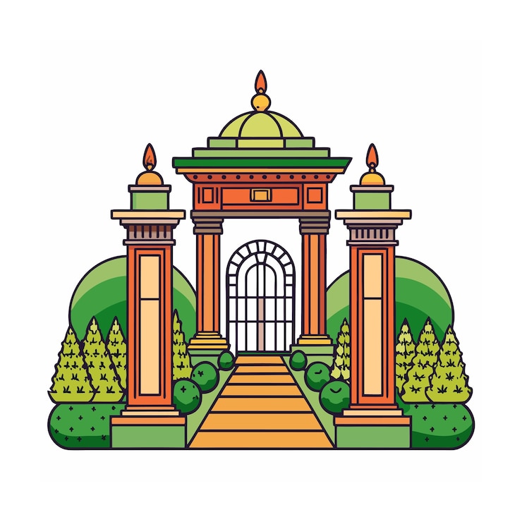 Vector ilustración del jardín mogol con marco de jardín
