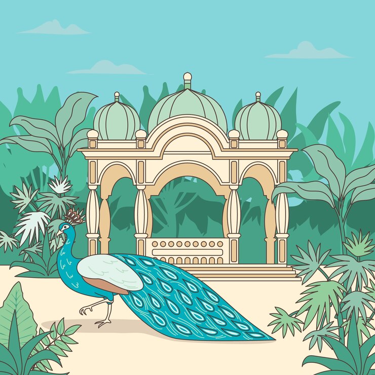 Vector ilustración de jardín mughal dibujada a mano