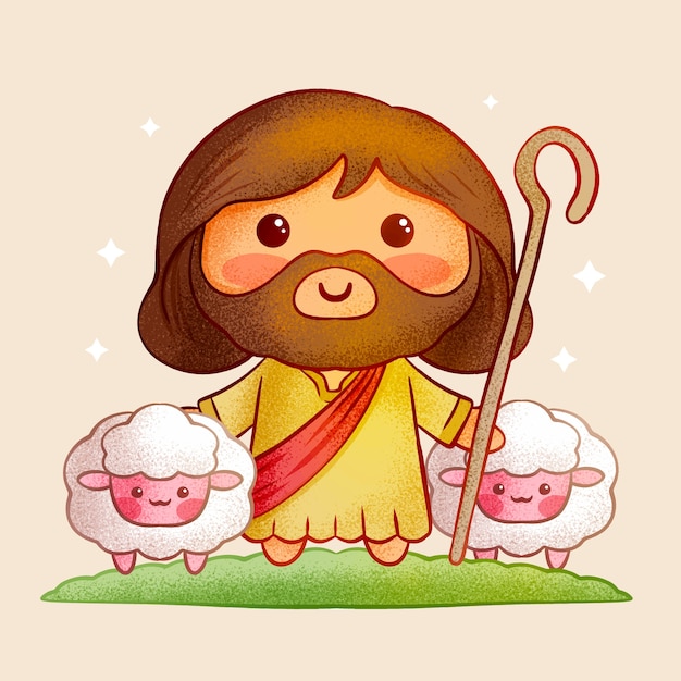 Vector ilustración de jesús kawaii dibujado a mano