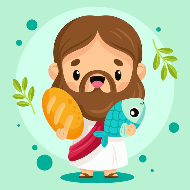 Vector ilustración de jesús kawaii dibujado a mano