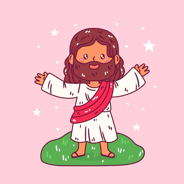 Ilustración de jesús kawaii dibujado a mano