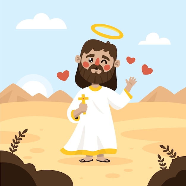 Ilustración de jesús kawaii dibujado a mano