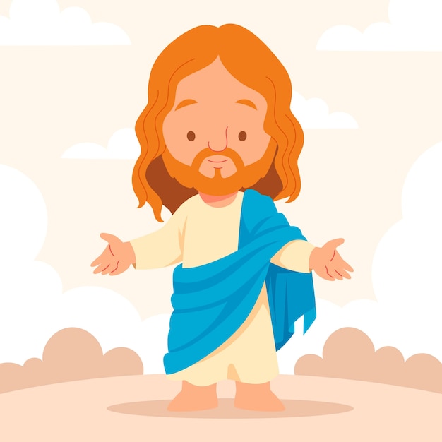 Vector ilustración de jesús kawaii dibujado a mano