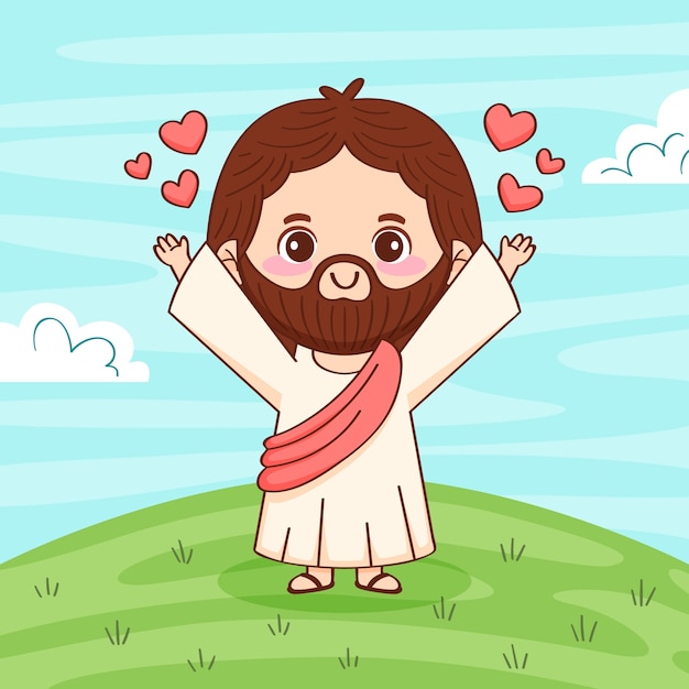 Ilustración de jesús kawaii dibujado a mano