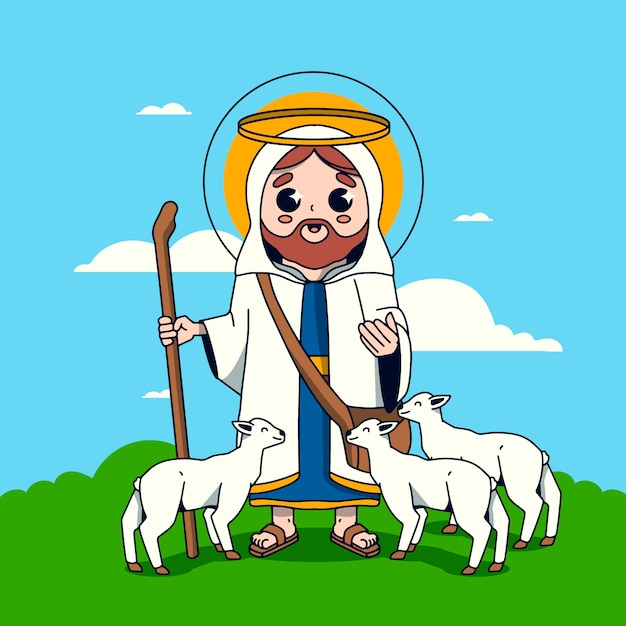 Ilustración de jesús kawaii dibujado a mano