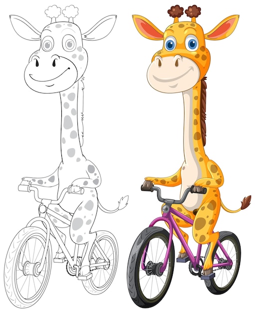 Ilustración de una jirafa en bicicleta
