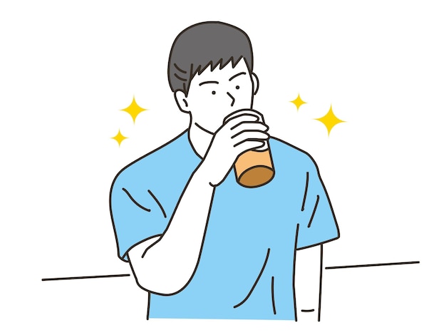 Ilustración de un joven bebiendo proteínas