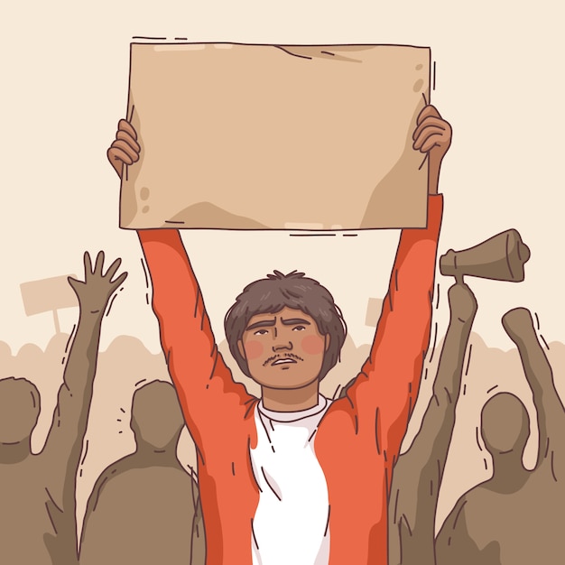 Ilustración de un joven peruano sosteniendo un papel grande